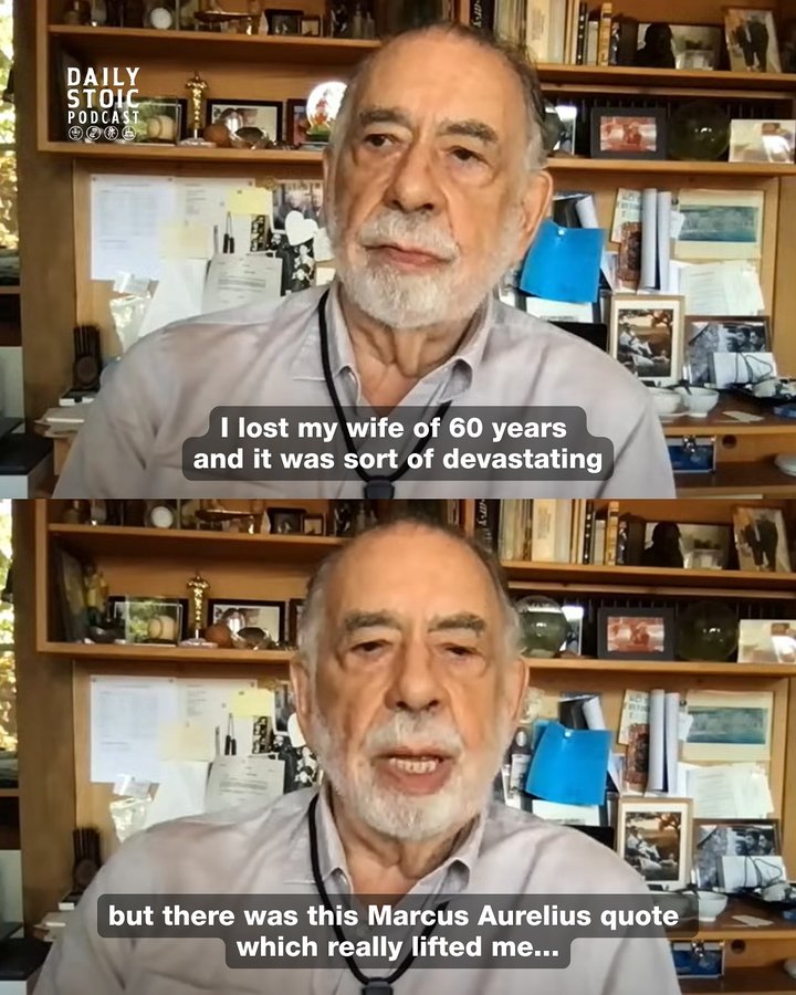 Instagram post by @dailystoicpodcast for Daily Stoic. Caption reads: “Francis Ford Coppola Opens Up About How....