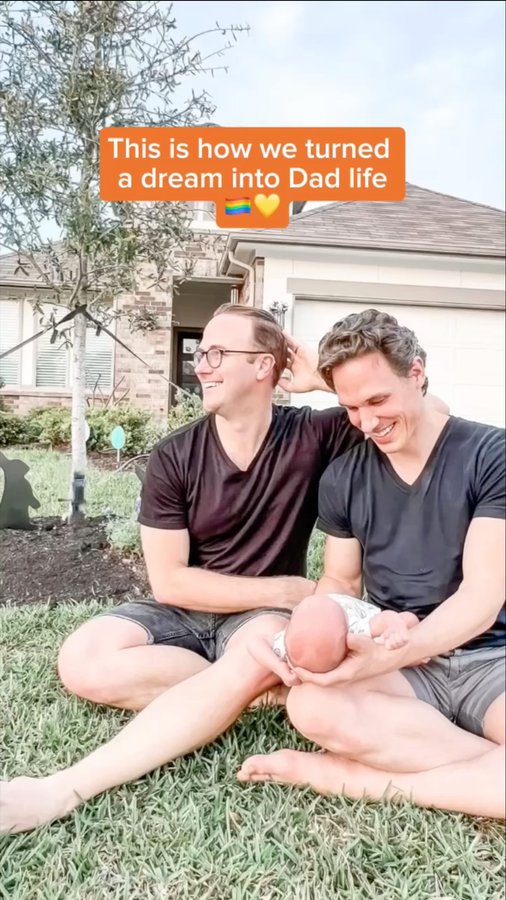 Instagram post by @broadwayhusbands for Discover. Caption reads: Our parenthood journey started with a dream, a....