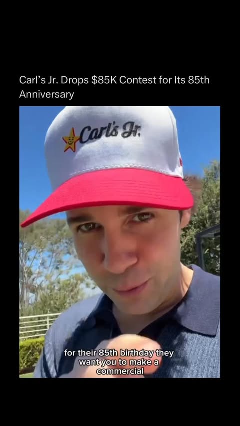 Instagram post by @3.1415926535897932384626433832 for Carl's Jr.. Caption reads: [...] own commercial ads—post yours, tag @carlsjr,....