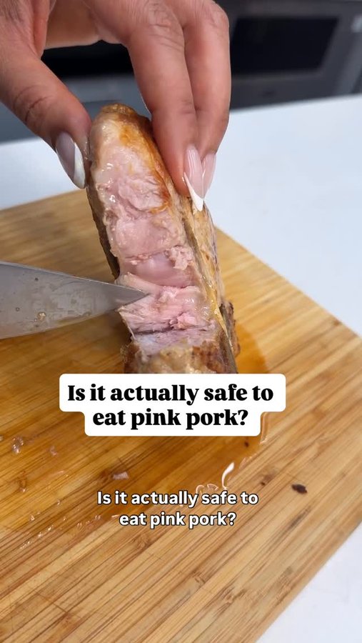 Instagram post by @bcais for Delish. Caption reads: Ever cut into pork and found it to be a little....