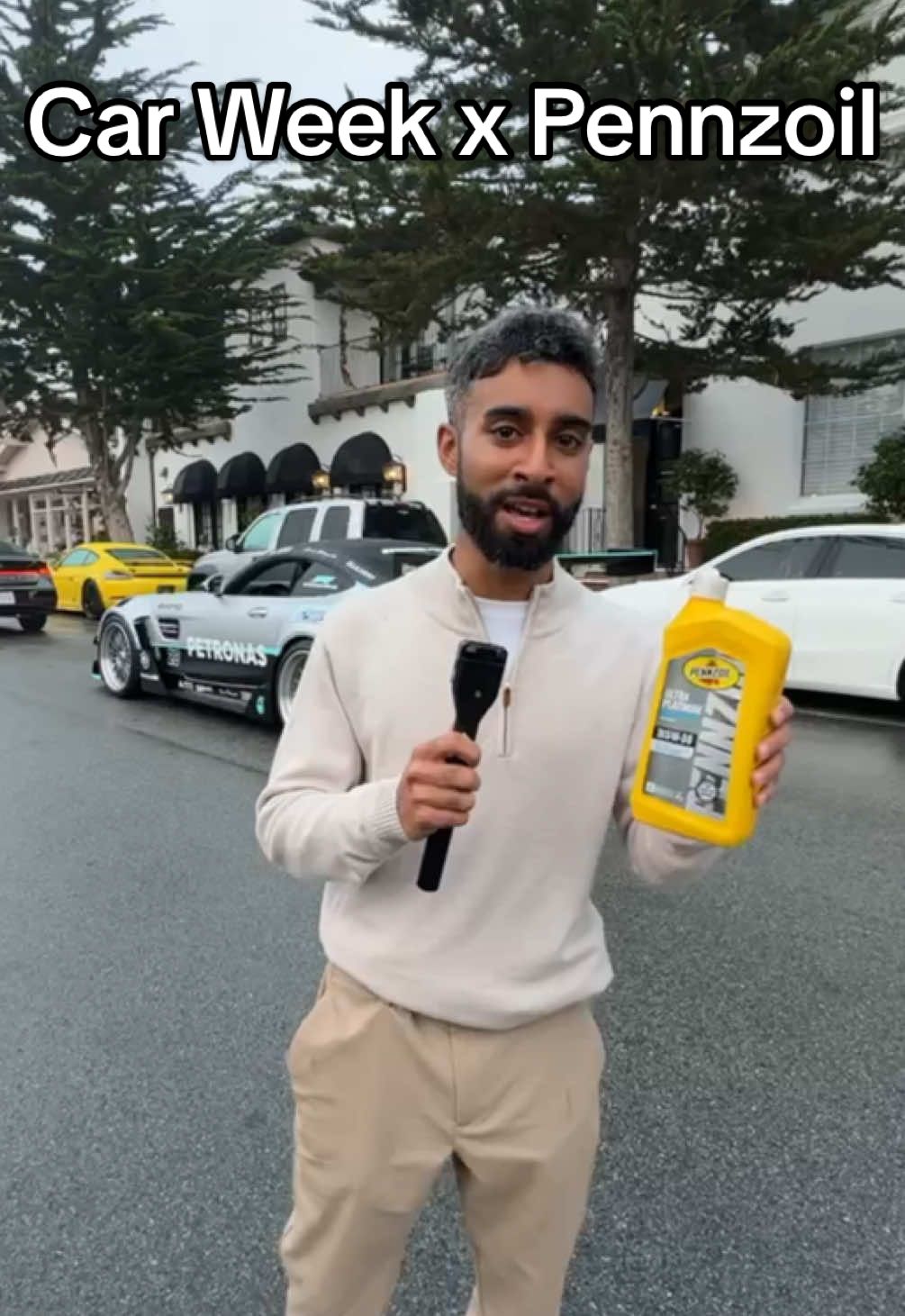 TikTok post by @sixspeed.official for PENNZOIL. Caption reads: #Sponsored Had to see which supercar owners at Car....