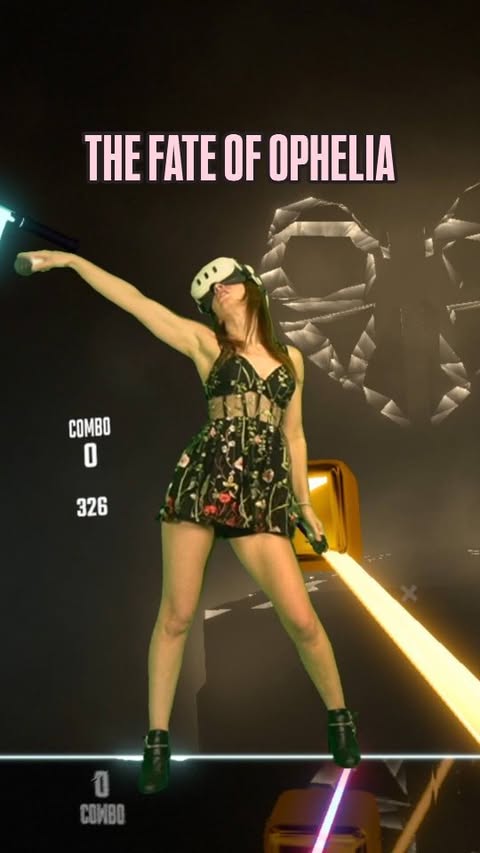 Instagram post by @otter.worldly for Meta Quest. Caption reads: Taylor Swift x Beat Saber 🥀 #beatsaber....