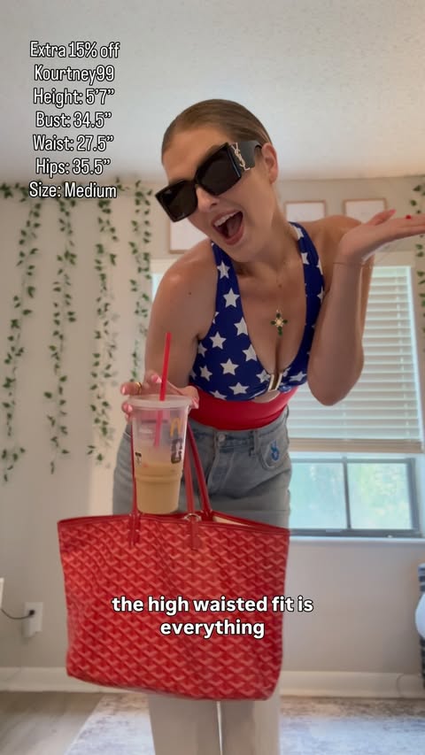 Instagram post by @yogikourtstyle for Shapellx. Caption reads: Sports girl summer ❤️🤍💙 The way I’m going to be....