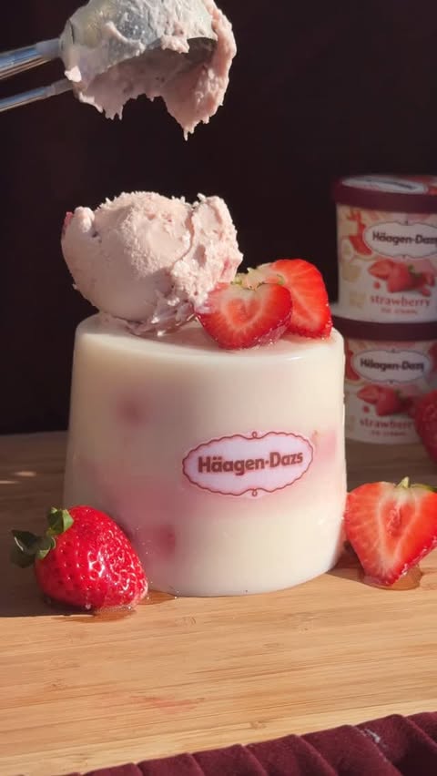 Instagram post by @clairesawa for Häagen-Dazs Ice Cream. Caption reads: Jelly 🤝 Häagen-Dazs Strawberry Mini Cup. Made....