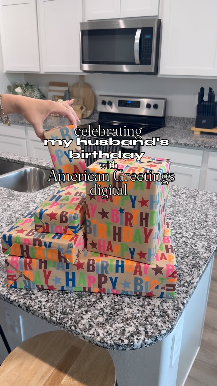 Instagram post by @its.lauren.hunt for American Greetings. Caption reads: Got all of the gifts ready for my husband’s....