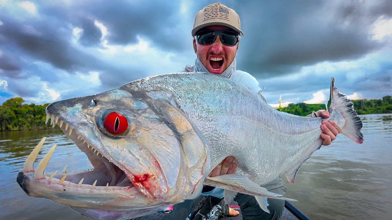 YouTube post by @RyanIzfishing for Piscifun. Caption reads: 7 Days Hunting the Worlds Fiercest Fish! (Amazon....
