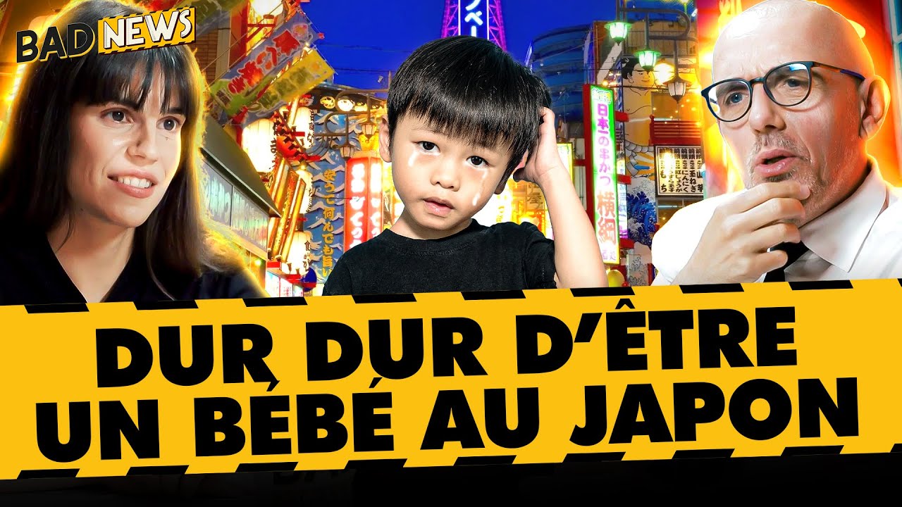 YouTube post by @badnews2 for Redbubble. Caption reads: Dur Dur d’être un bébé au JAPON .