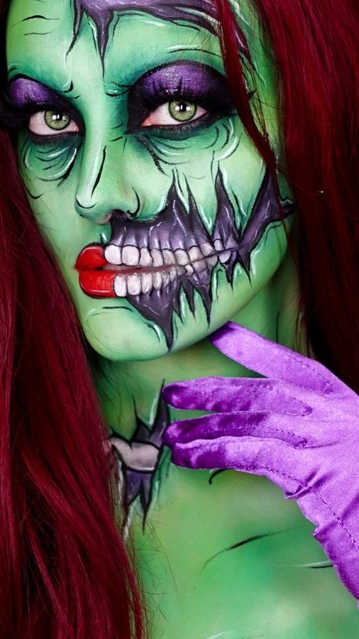 Instagram post by @byhazelj for Mehron Makeup. Caption reads: HALLOWEEN MAKEUP 28/31 - done ✔️ 

*some products....