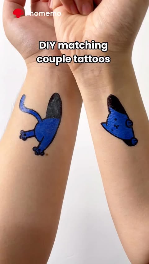 Instagram post by @phomemo_tattoo for Phomemo. Caption reads: [...] matching couple tattoos with Phomemo TK32....