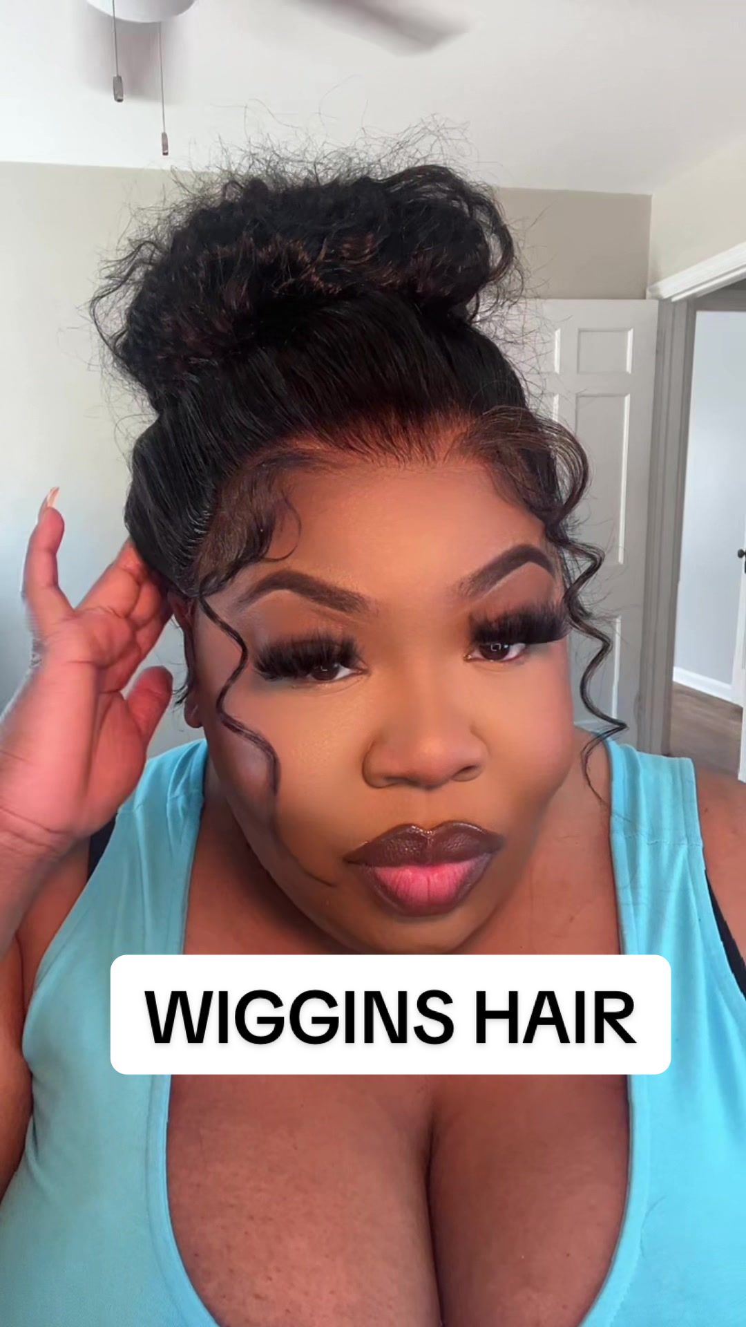 TikTok post by @lovenique219 for Wiggins Hair. Caption reads: 360 invisi drawstring ready to go loose deep wave....