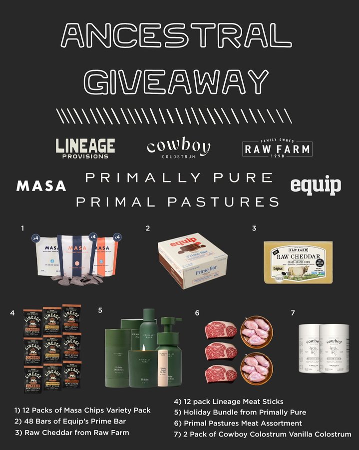 Instagram post by @lineageprovisions for Equip Foods. Caption reads: 🏹 The Ultimate Ancestral Giveaway 🏹

The Lineage....