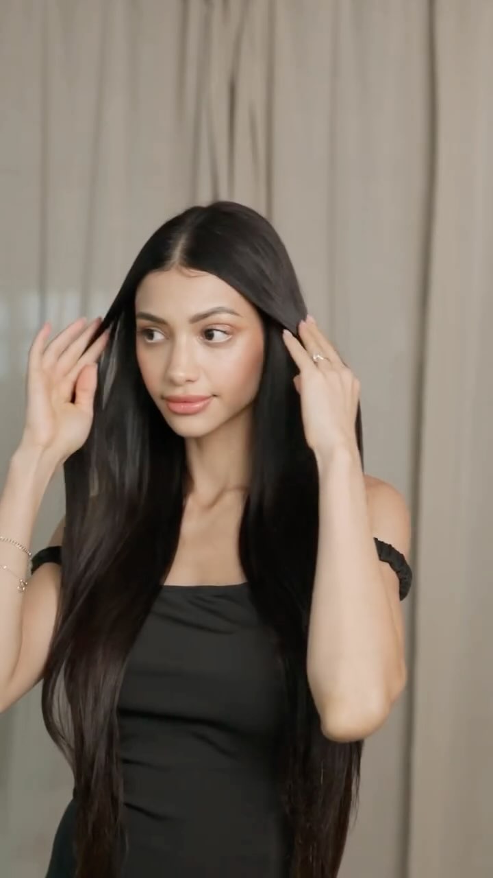 Instagram post by @alannapanday for TRESemmé. Caption reads: #AD Sleek, straight hair — but no heat....