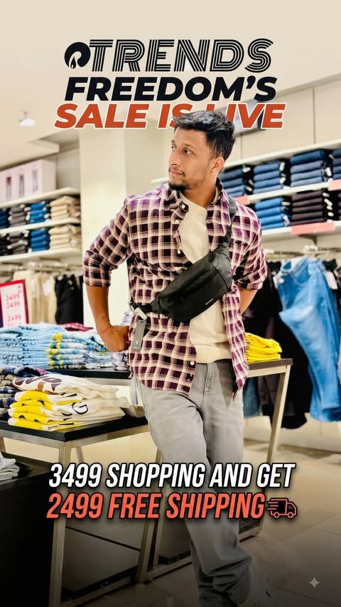 Instagram post by @timeless_world_vivek for Reliance Trends. Caption reads: #ad Freedom to style, freedom to save! 🛍️ The....