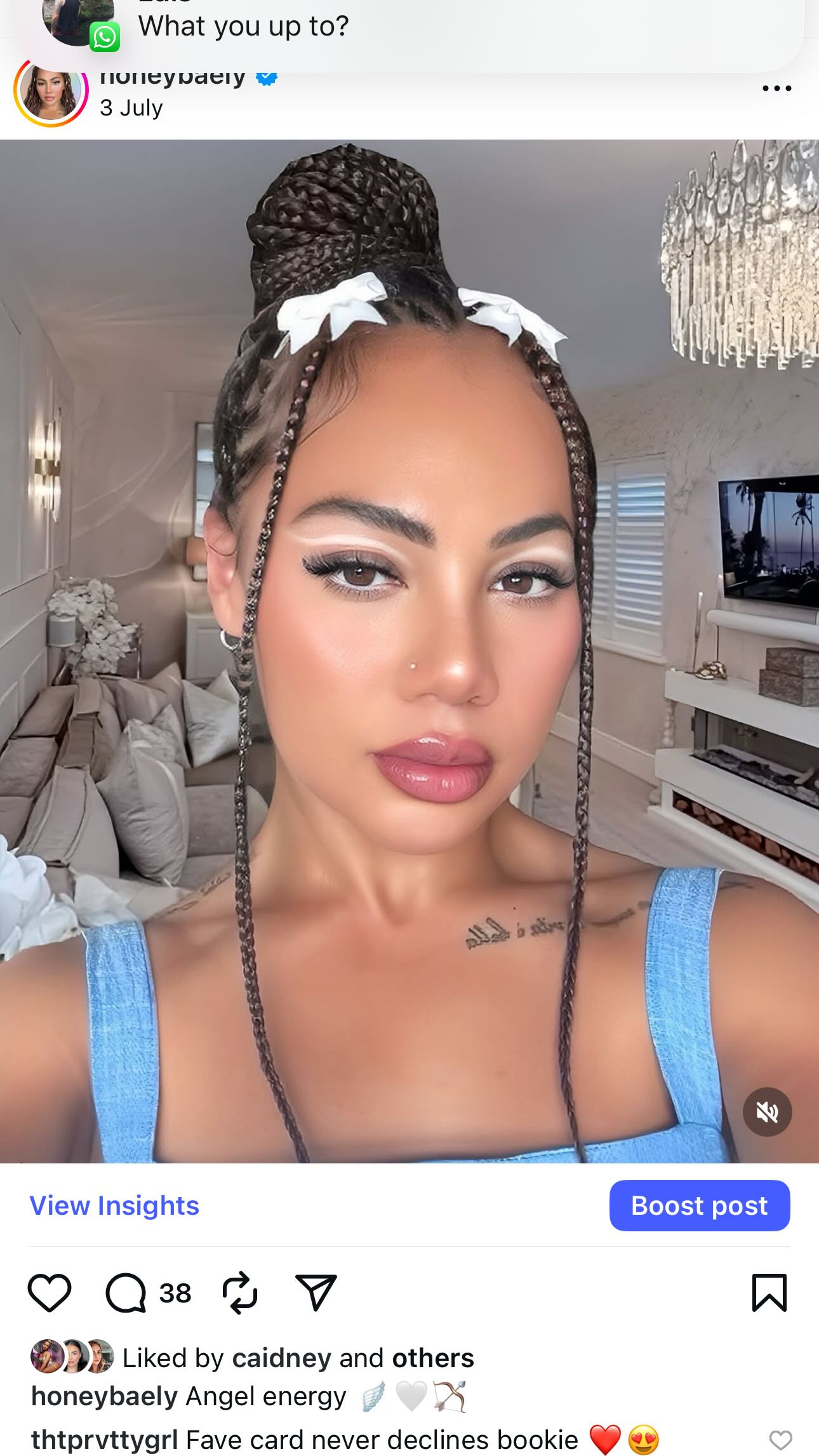 Instagram post by @honeybaely for Give Me Cosmetics. Caption reads: Glossy 👄 My favourite lip oil from....