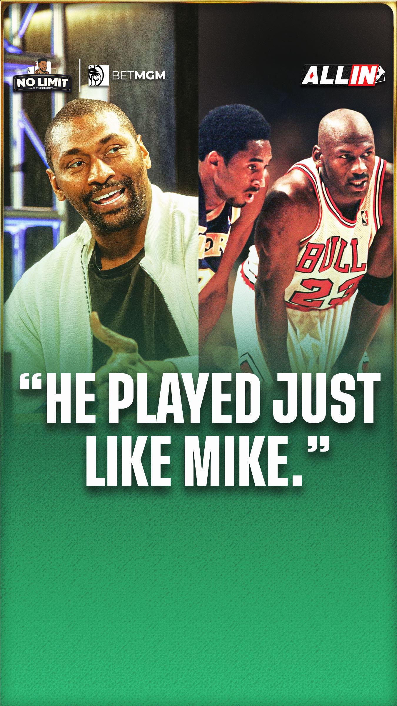 Instagram post by @allincasinohq for Playmaker. Caption reads: Kobe was really like Mike 💯 Presented by....