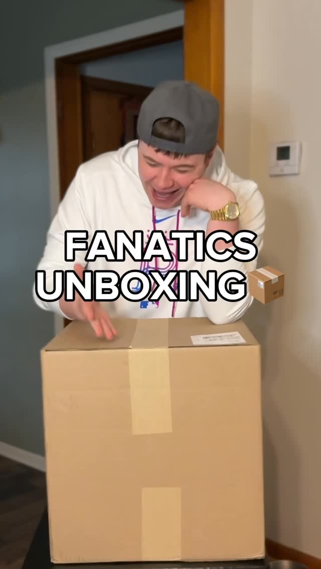 Instagram post by @thedrewallen_ for Fanatics. Caption reads: FANATICS UNBOXING🤩📦 Thanks @fanatics ! [...].