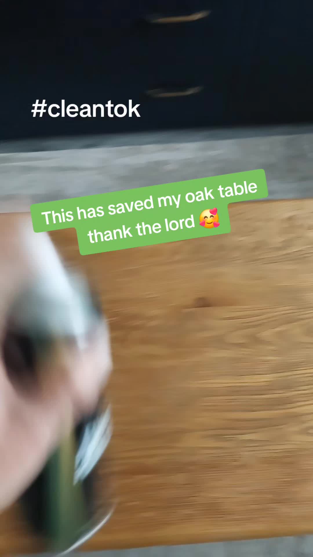 TikTok post by @maggierhodes for Genie Clean. Caption reads: [...] #dealdrops #polish #wood #cleantok @Genie....