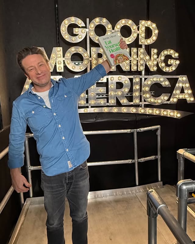 Instagram post by @jamieoliver for Good Morning America. Caption reads: [...] !!! x x x The amazing team at....