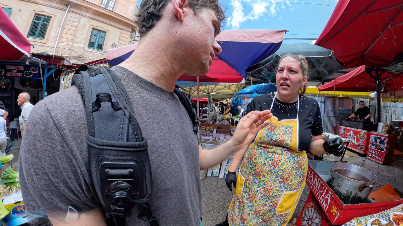 YouTube post by @xiaomanyc for Babbel. Caption reads: Annoying American Tourist Gets DESTROYED in Sicily....