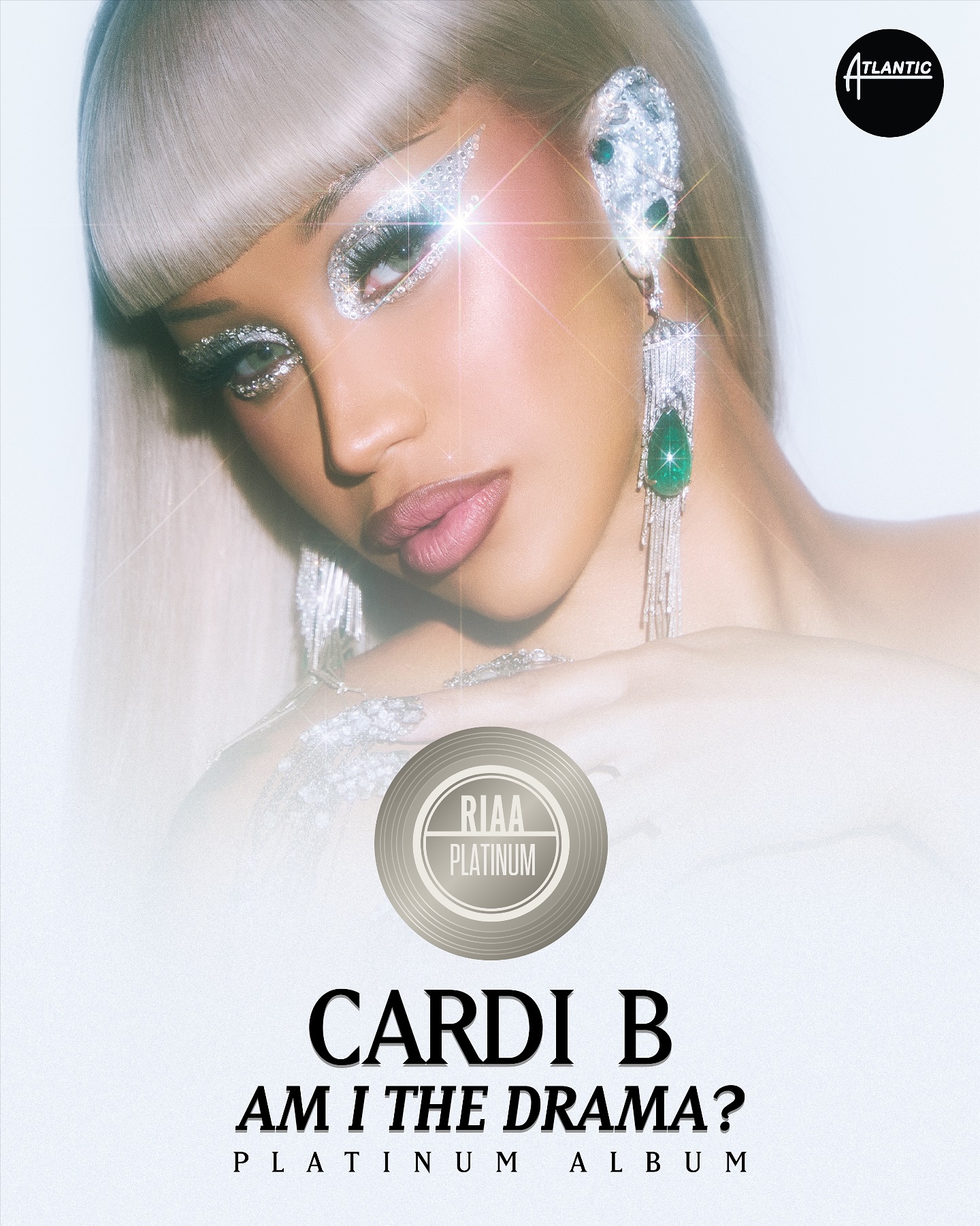 Instagram post by @cardiallaccess for Atlantic Records. Caption reads: Congratulations @iamcardib! 🎉 Her brand new album....