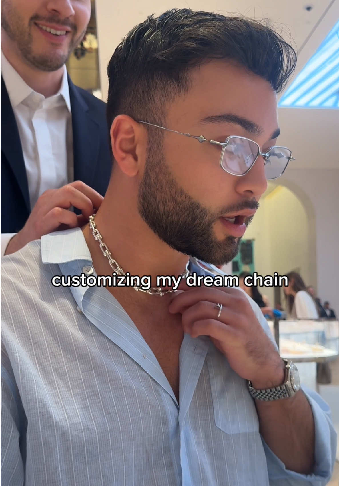 TikTok post by @kooshaaa for Tiffany & Co.. Caption reads: customizing my dream chain 👀 this is your sign to....