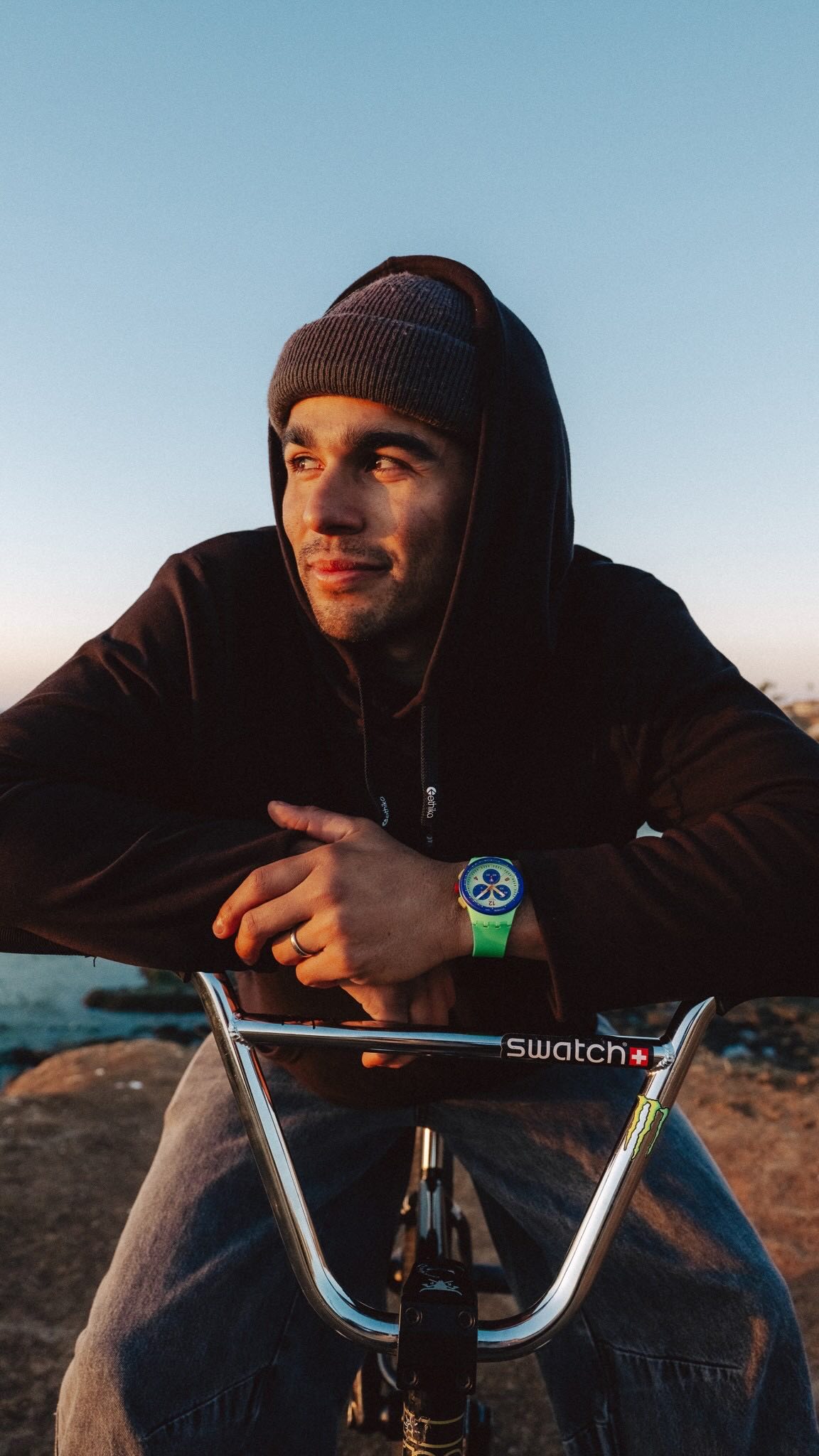 Instagram post by @kevinperaza for Swatch. Caption reads: Meet our newest Swatch Proteam athlete, BMX....