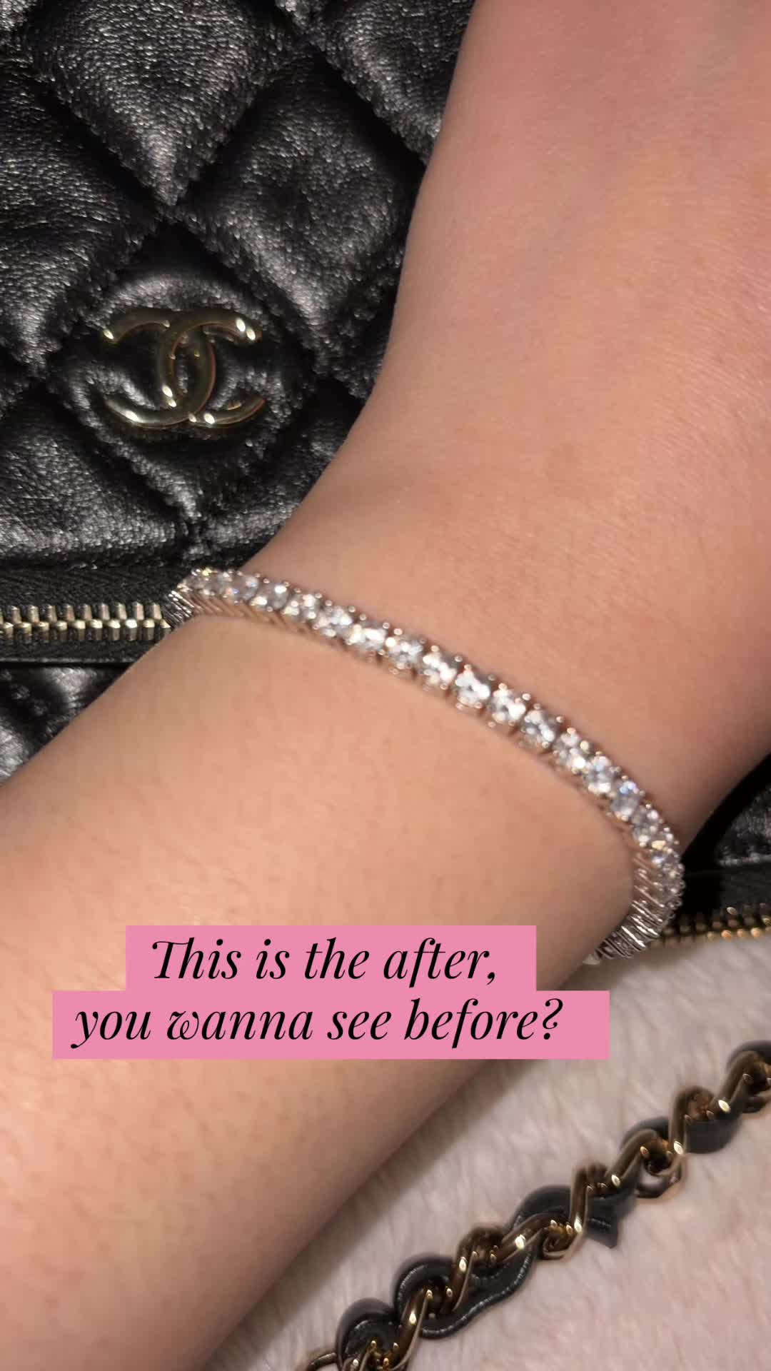 TikTok post by @seasaltcb for Pavoi. Caption reads: Love this tennis bracelet from @PAVOI. I’ve worn....