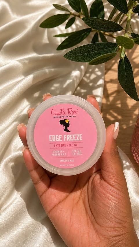 Instagram post by @texturedmanesllc for Camille Rose. Caption reads: Shop @camillerosenaturals NEW Edge Freeze now at....