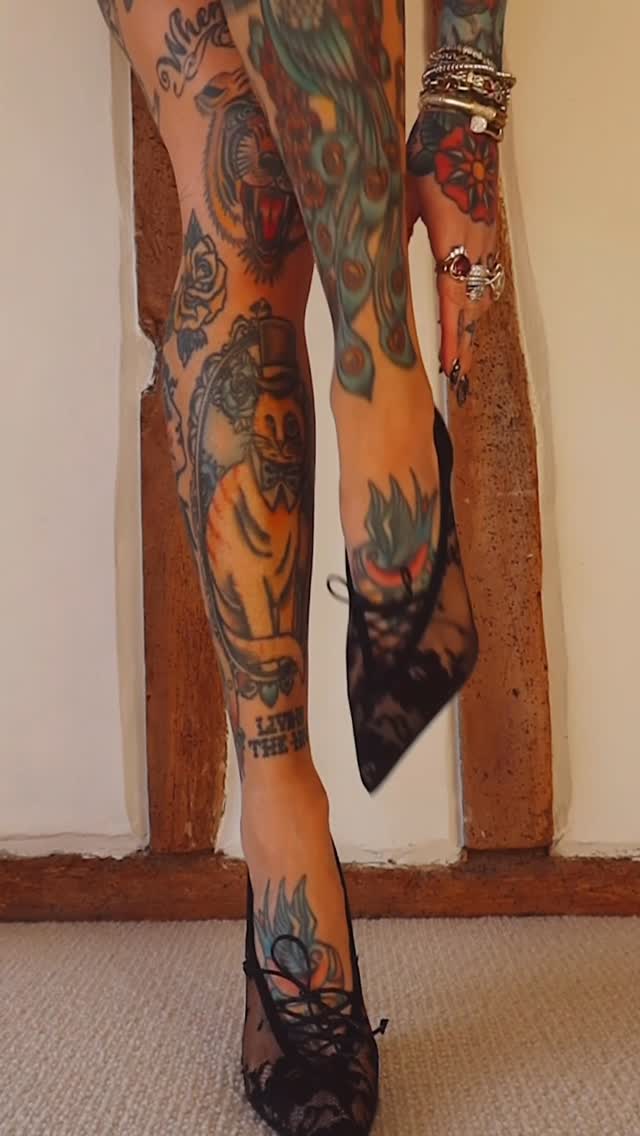 Instagram post by @sammijefcoate for Milk Makeup. Caption reads: ad lace-mesh blk heels x corset suspender skirt x....