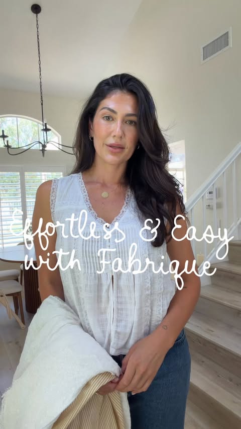 Instagram post by @saramontazami for Fabrique. Caption reads: Still summering over here with @fabrique 🤍 The....
