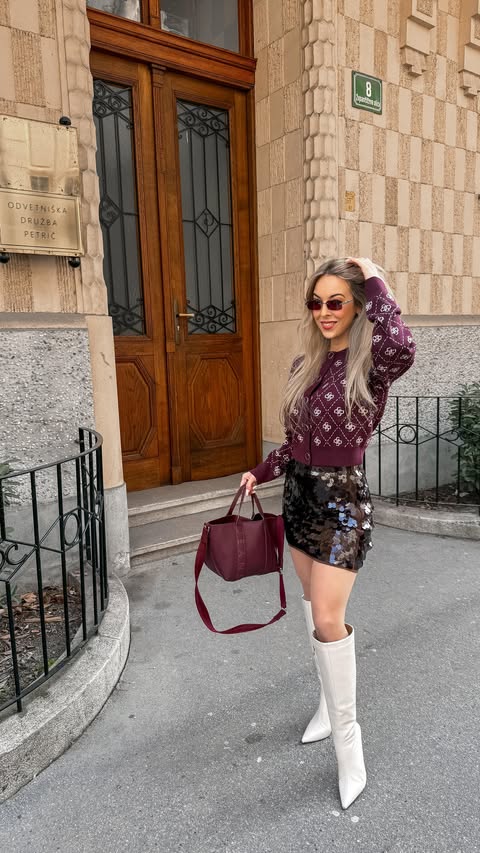 Instagram post by @evinalepotilnica for ABOUT YOU. Caption reads: 100% drži ✨ \oglas\ Celoten outfit iz: @aboutyou....