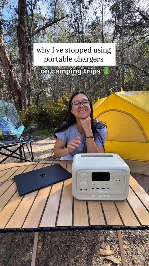 Instagram post by @earthtokesh for BLUETTI. Caption reads: I used to rely on those tiny portable chargers for....