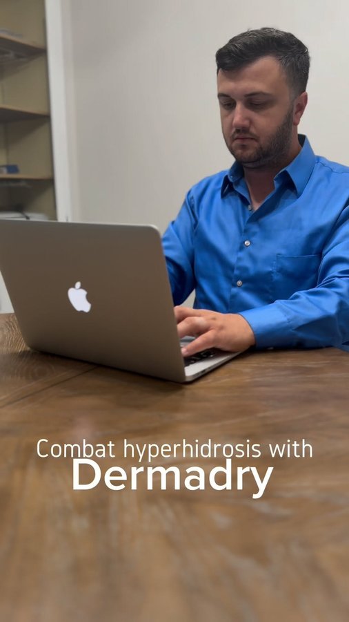 Instagram post by @dilamiraco for Dermadry. Caption reads: Combat hyperhidrosis with DERMADRY 💦 

Ahmet had....