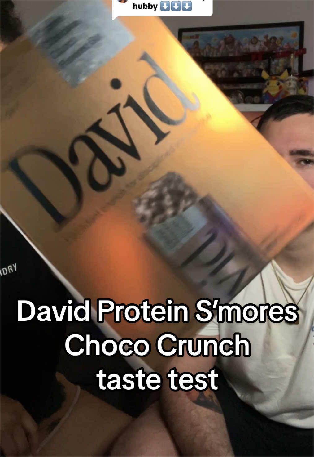 TikTok post by @huneybreebuys for David Protein. Caption reads: [...] it’s safe to say @MrYelvy is a fan!! @David....