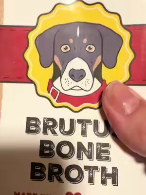 TikTok post by @pntsonfire for Brutus Broth. Caption reads: [...] dogs. #dogtreats #pettok #doghealth @Brutus....