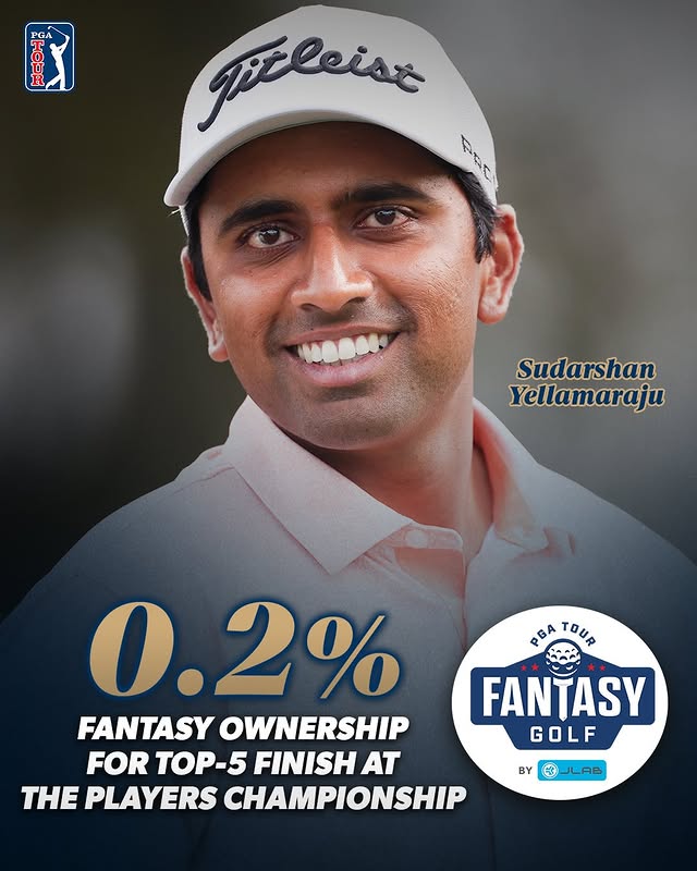 Instagram post by @golfbet for JLab. Caption reads: Sudarshan Yellamaraju was the ultimate fantasy....