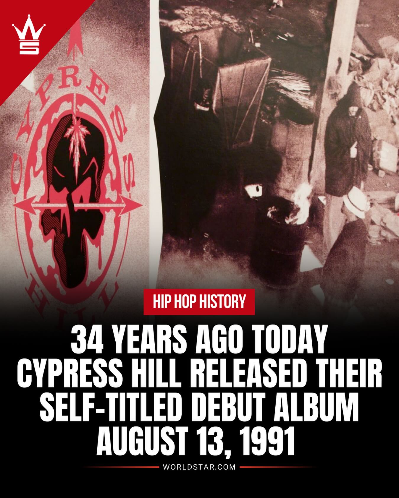 Instagram post by @cypresshill for Worldstarhiphop. Caption reads: “Cypress Hill” is the groundbreaking debut studio....