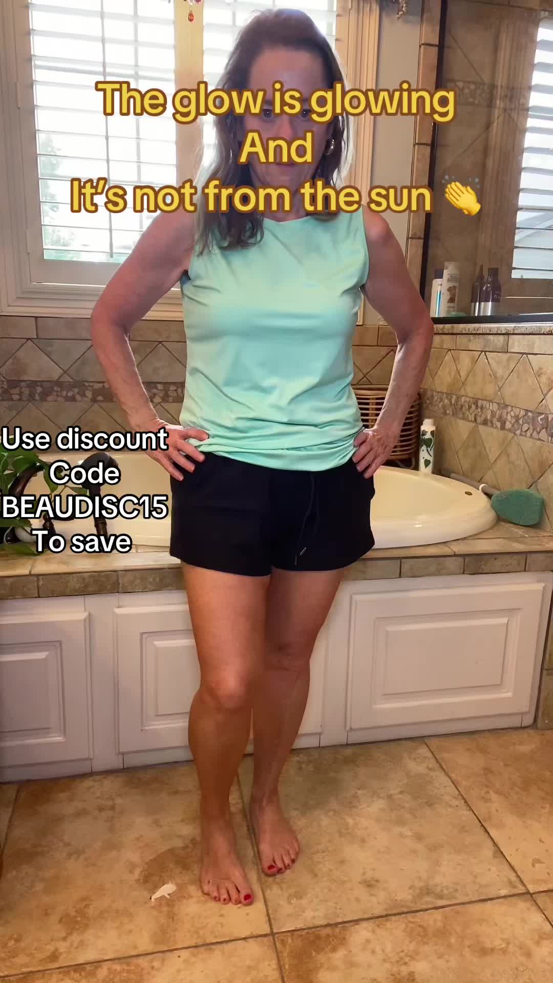 TikTok post by @kimbo11165 for Beauty By Earth. Caption reads: [...]   Get the self tanning kit from @Beauty By....