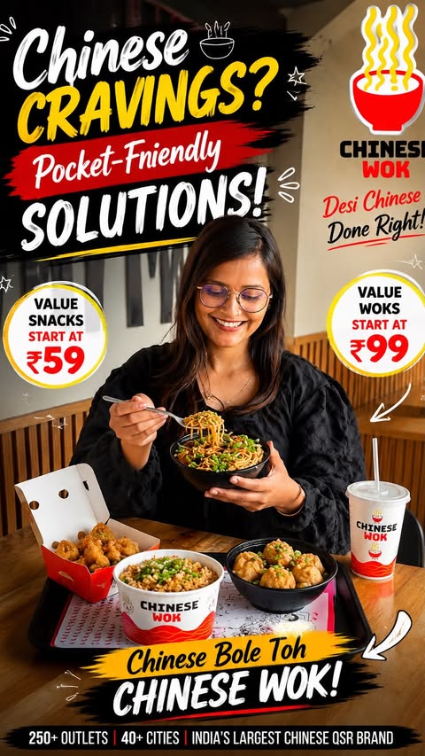 Instagram post by @citytalesbypooja for Chinese Wok. Caption reads: [...] wallet don’t have to fight anymore 😅....