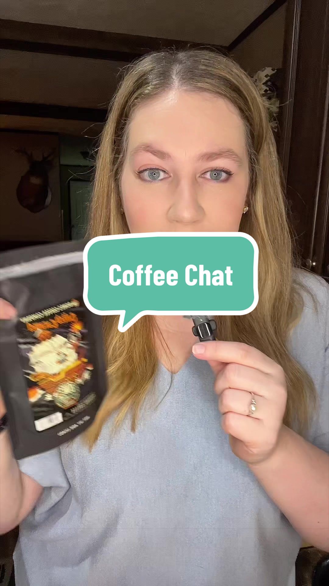 TikTok post by @katesreadingpace for Bones Coffee Company. Caption reads: Let’s make coffee and chat books! @Bones Coffee....