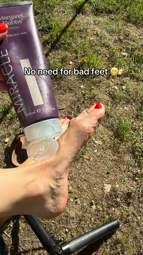 TikTok post by @sharonloves24 for Margaret Dabbs. Caption reads: This keeps my feet soft all year @Margaret Dabbs....