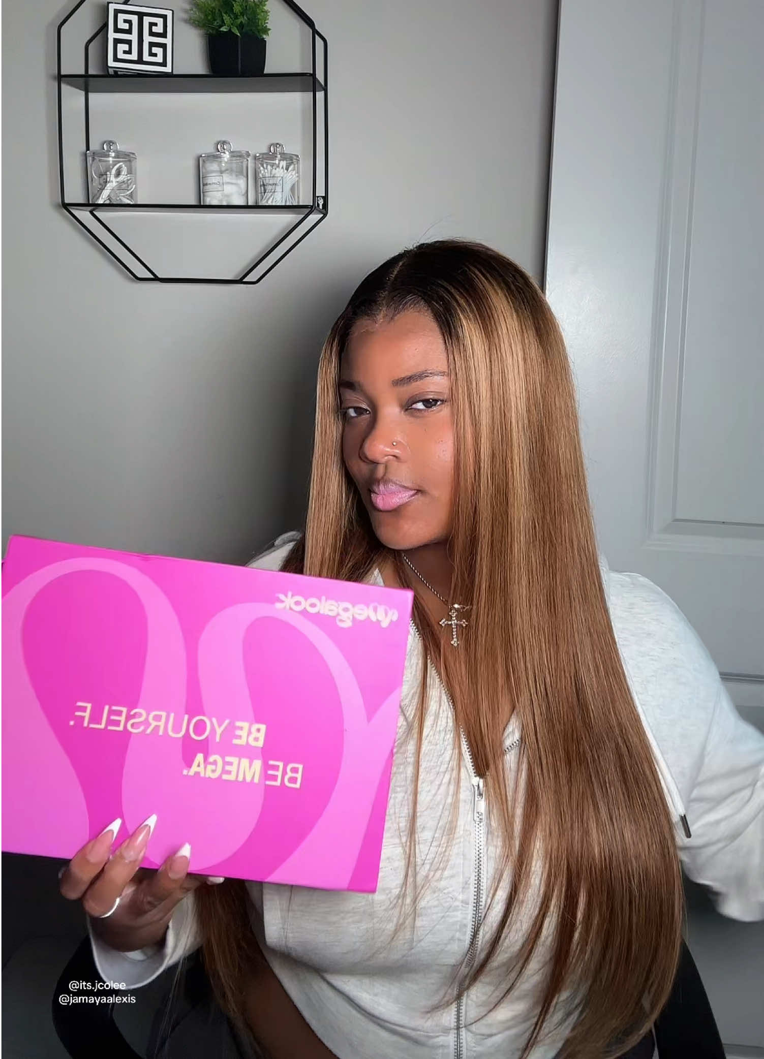 TikTok post by @its.jcolee for Megalook. Caption reads: Megalook 13x6 #427 Highlight Blonde Straight Wig....