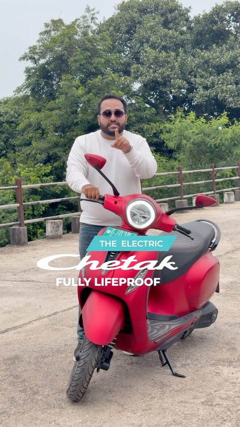 Instagram post by @techgujrati for Chetak. Caption reads: With the new upgraded Chetak, power your everyday....