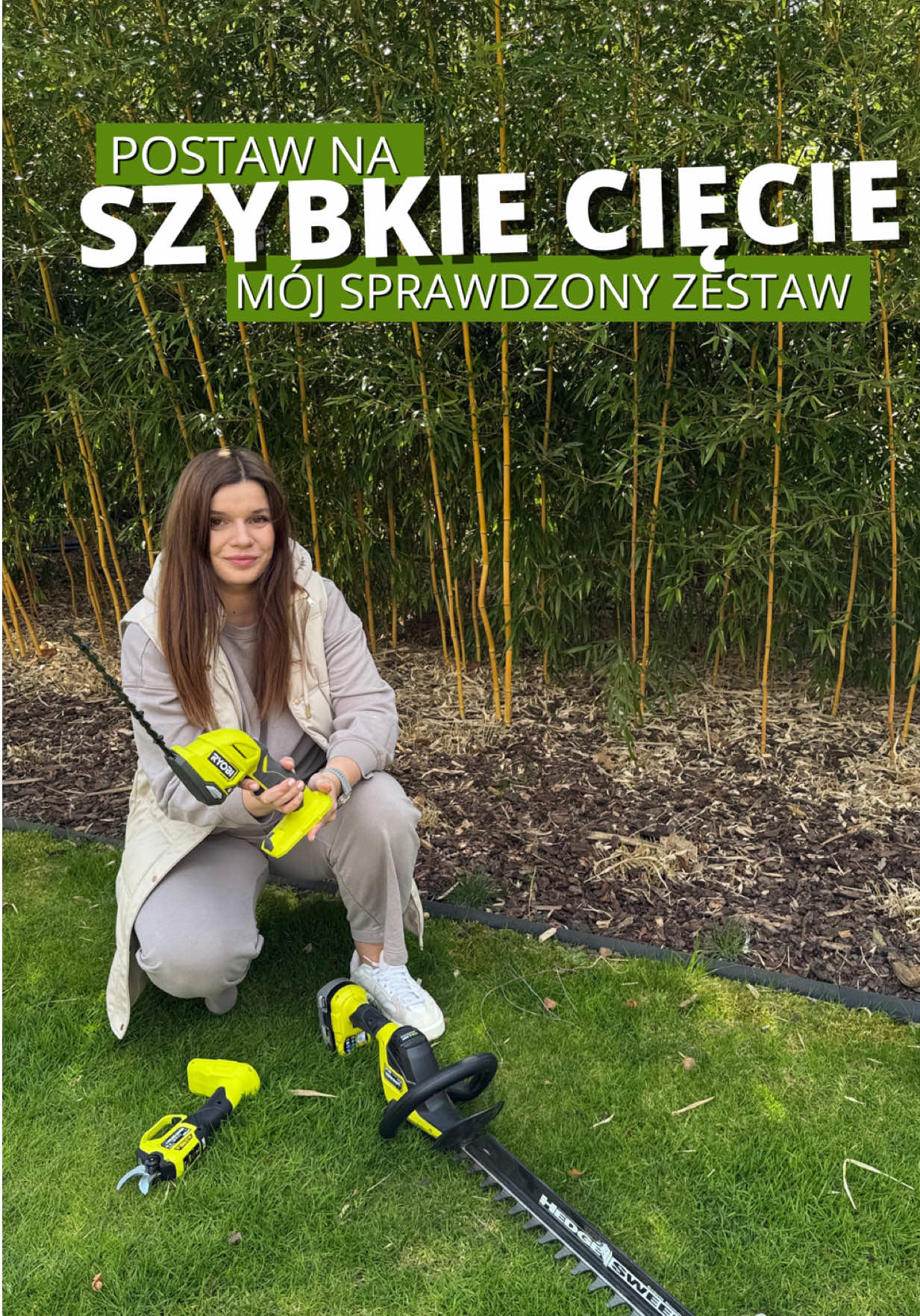 TikTok post by @kasiagardenlife for RYOBI Tools. Caption reads: [WSPÓŁPRACA REKLAMOWA] z @ryobitoolspl 💚 Wiosenne....