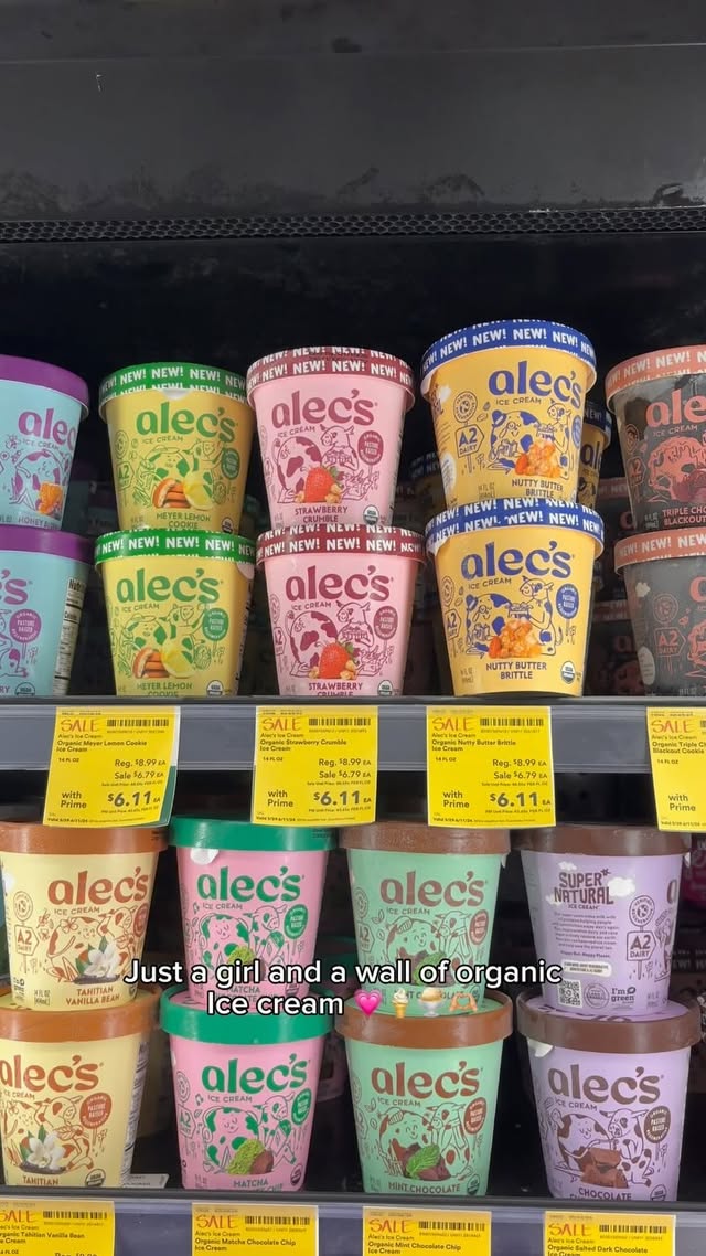 Instagram post by @katlinsannan for Alec's Ice Cream. Caption reads: [...] and her @wholefoods trips 💗🍨🍦....