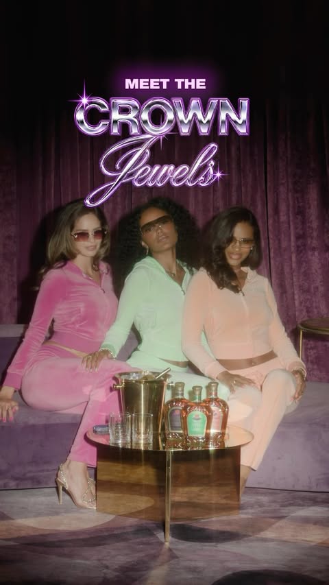 Instagram post by @_kendrabailey for Juicy Couture. Caption reads: [...] One iconic @crownroyal x @juicycouture trio.....