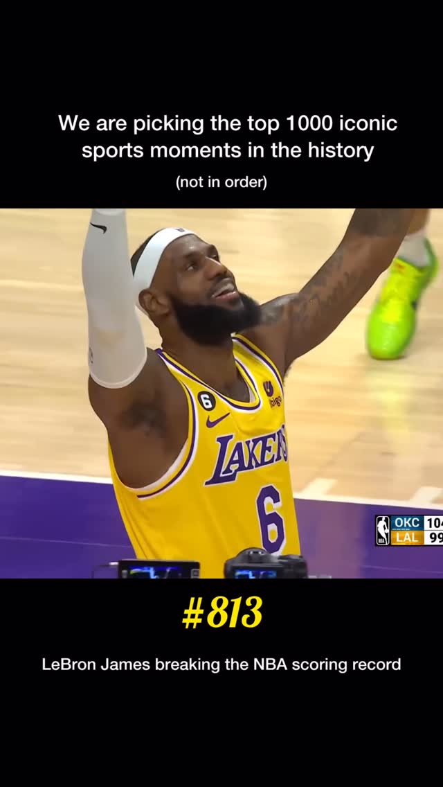 Instagram post by @iconic__sports_moments for NBA. Caption reads: LeBron James breaking the all time NBA scoring....