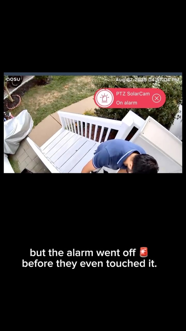 Instagram post by @life_in_america0811 for Aosu Life. Caption reads: 📦 A new era of home security!
The aosu SolarCam....