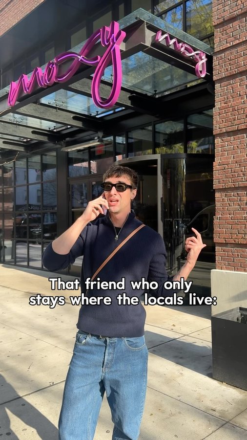 Instagram post by @bentonmcclintock for Moxy Hotels. Caption reads: Midtown? I’ll be at @moxywilliamsburg Xx....