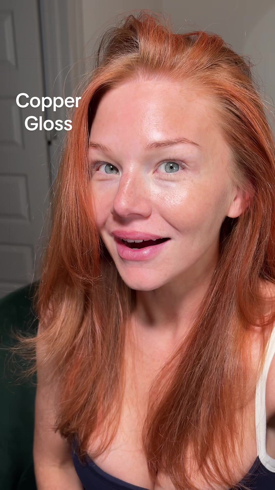 TikTok post by @k.walmsley for dpHUE. Caption reads: Trying the @dpHUE Copper gloss+ #hairgloss....